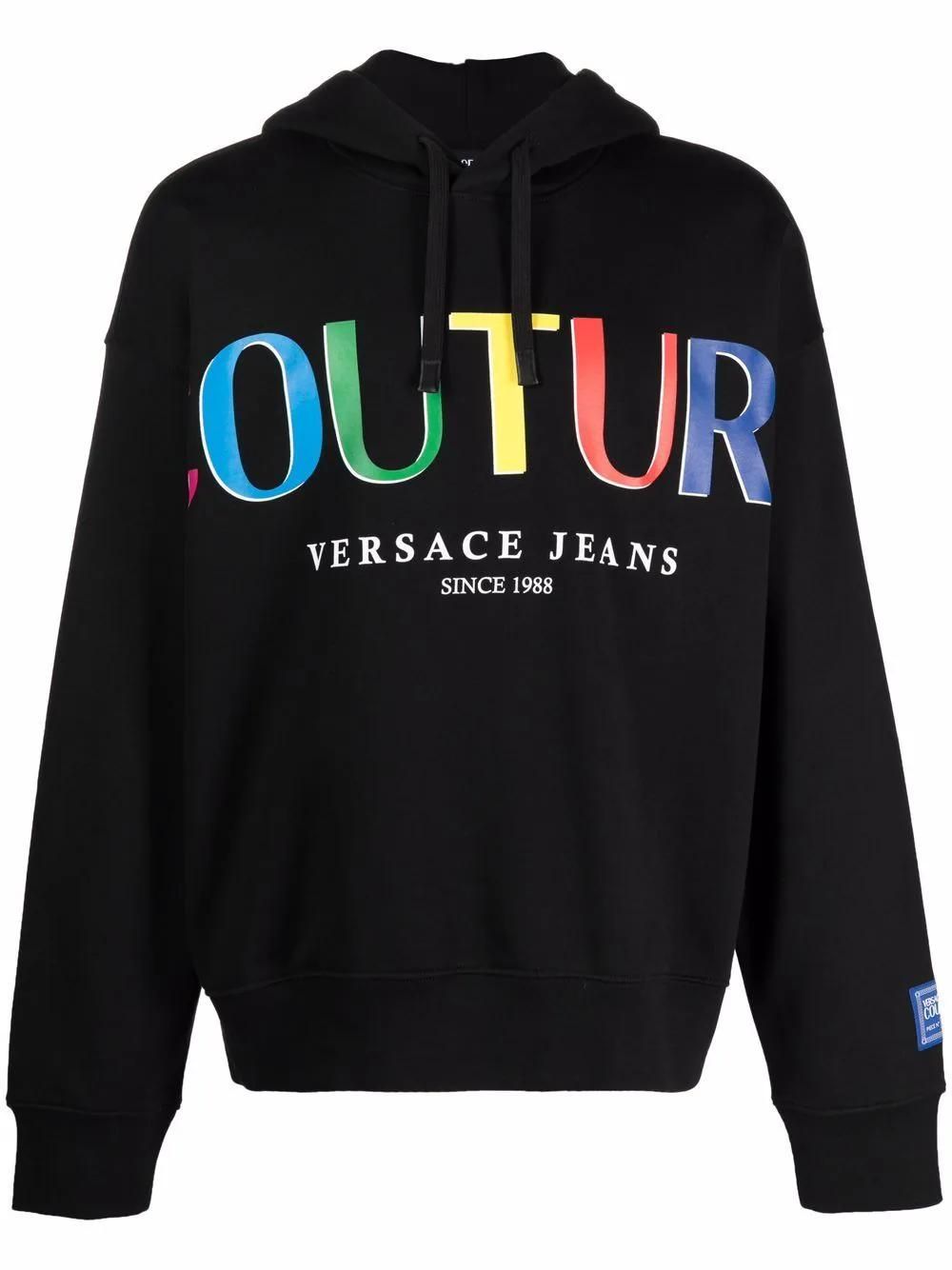 VERSACE JEANS COUTURE MULTICOLOR LOGO HOODIE 71GAIP04 CF00P 899 BLACK UOMO